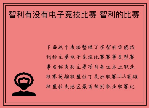 智利有没有电子竞技比赛 智利的比赛